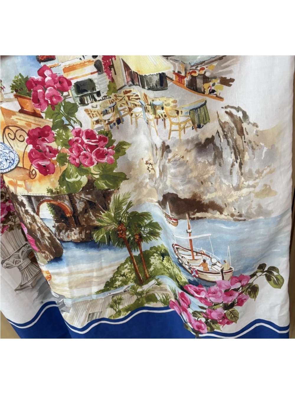 Talbots Linen Dress 20W Capri Italy Scenic Print Sleeveless Blue White - Picture 5 of 8
